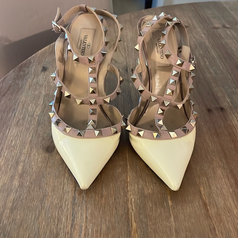 Valentino Cream and Tan Studded Heels